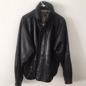 Nautica Men’s Black Leather Jacket Thinsulate sz42
